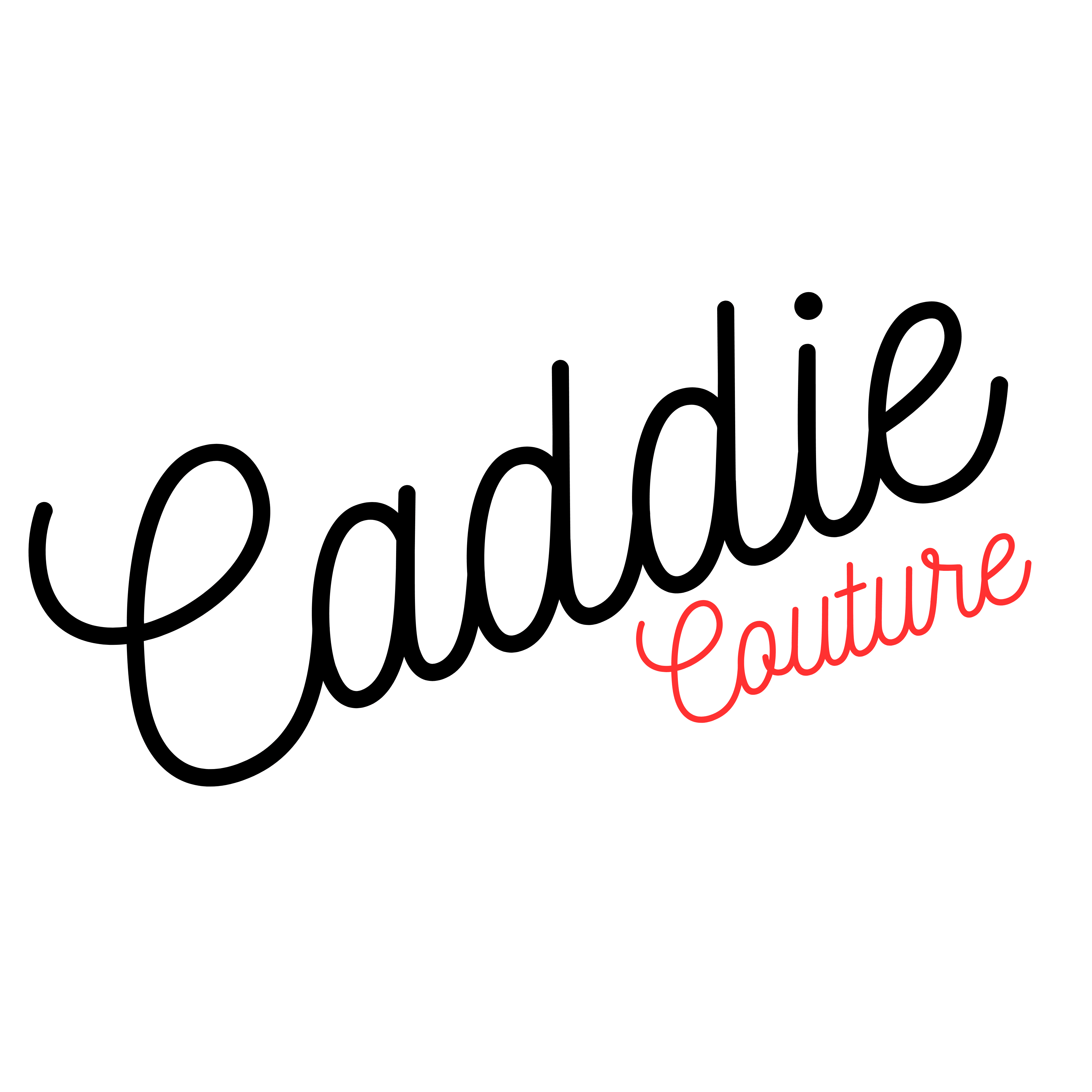 Logo with 'Caddie Couture' text in black and red on white background