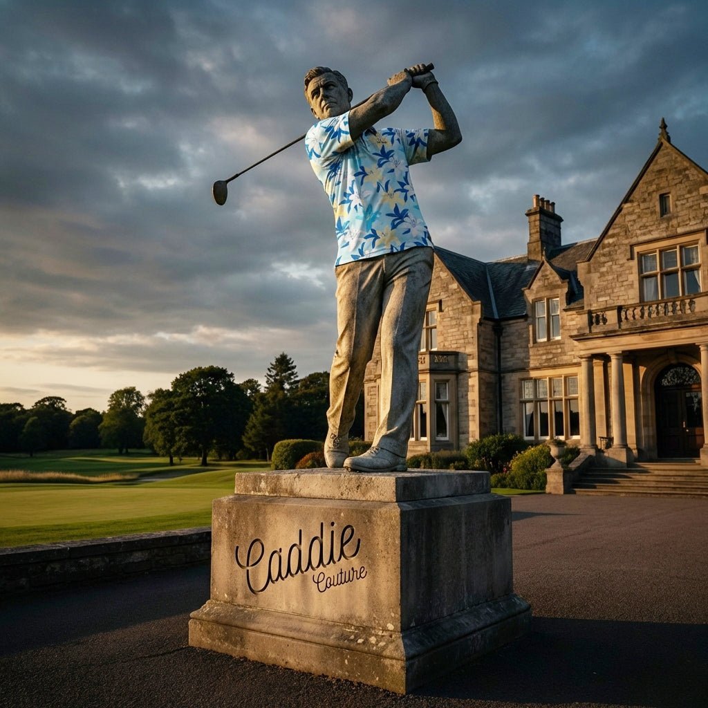 Golf Statue with caddie couture polo on