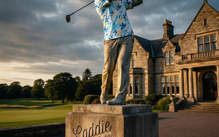 Golf Statue with caddie couture polo on
