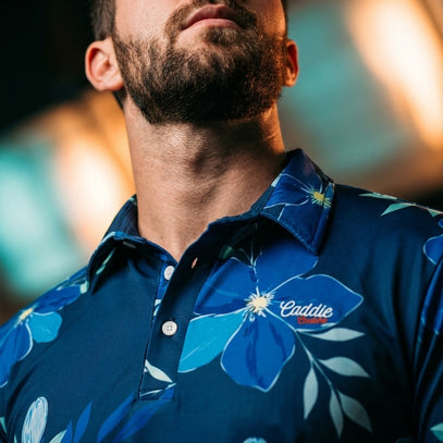 close up of azure petal polo 