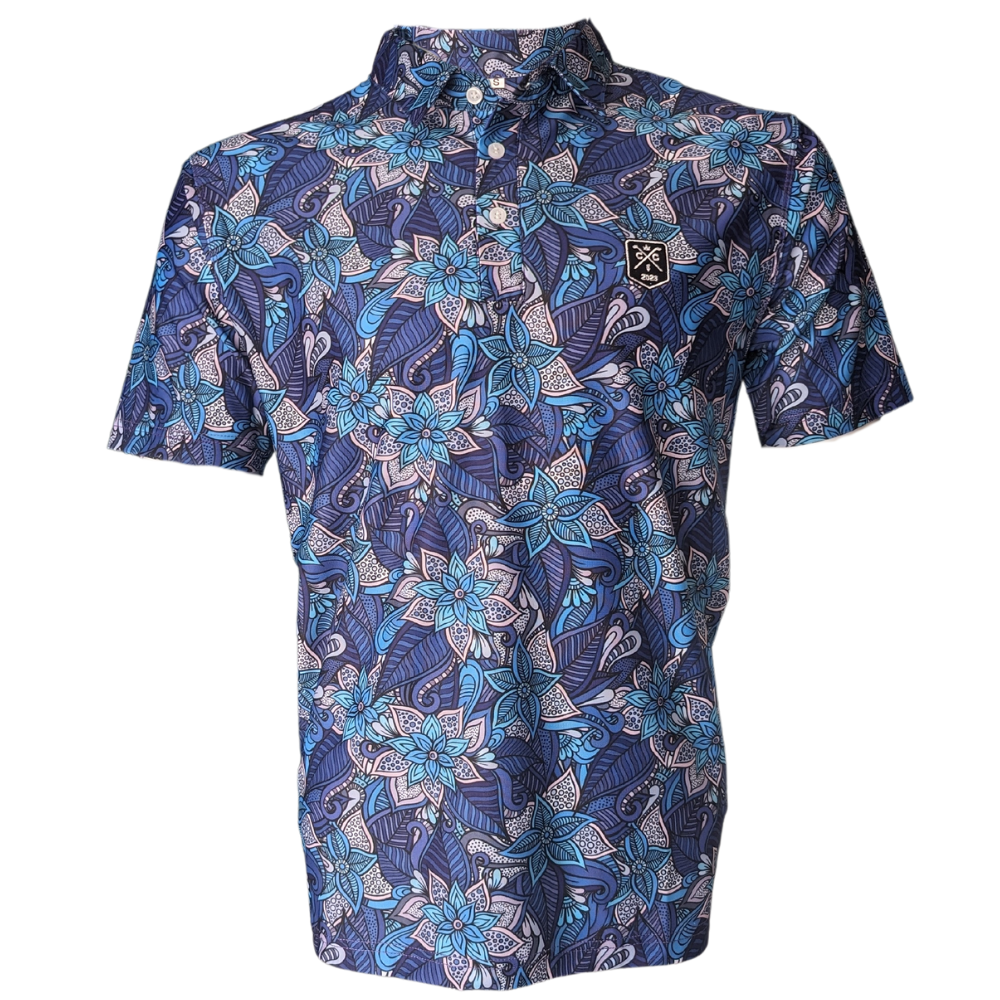 Blue Floral Golf Polo on its own