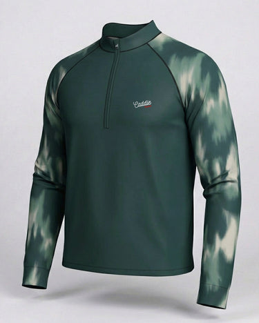 Green long-sleeve shirt with a brand logo on a light gray background