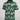 Green and white patterned polo shirt with a brand logo on a light gray background