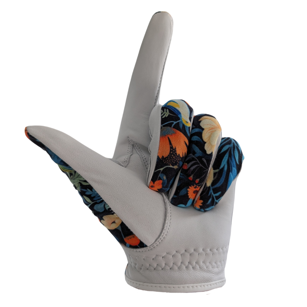 Floral golf glove with index finger out