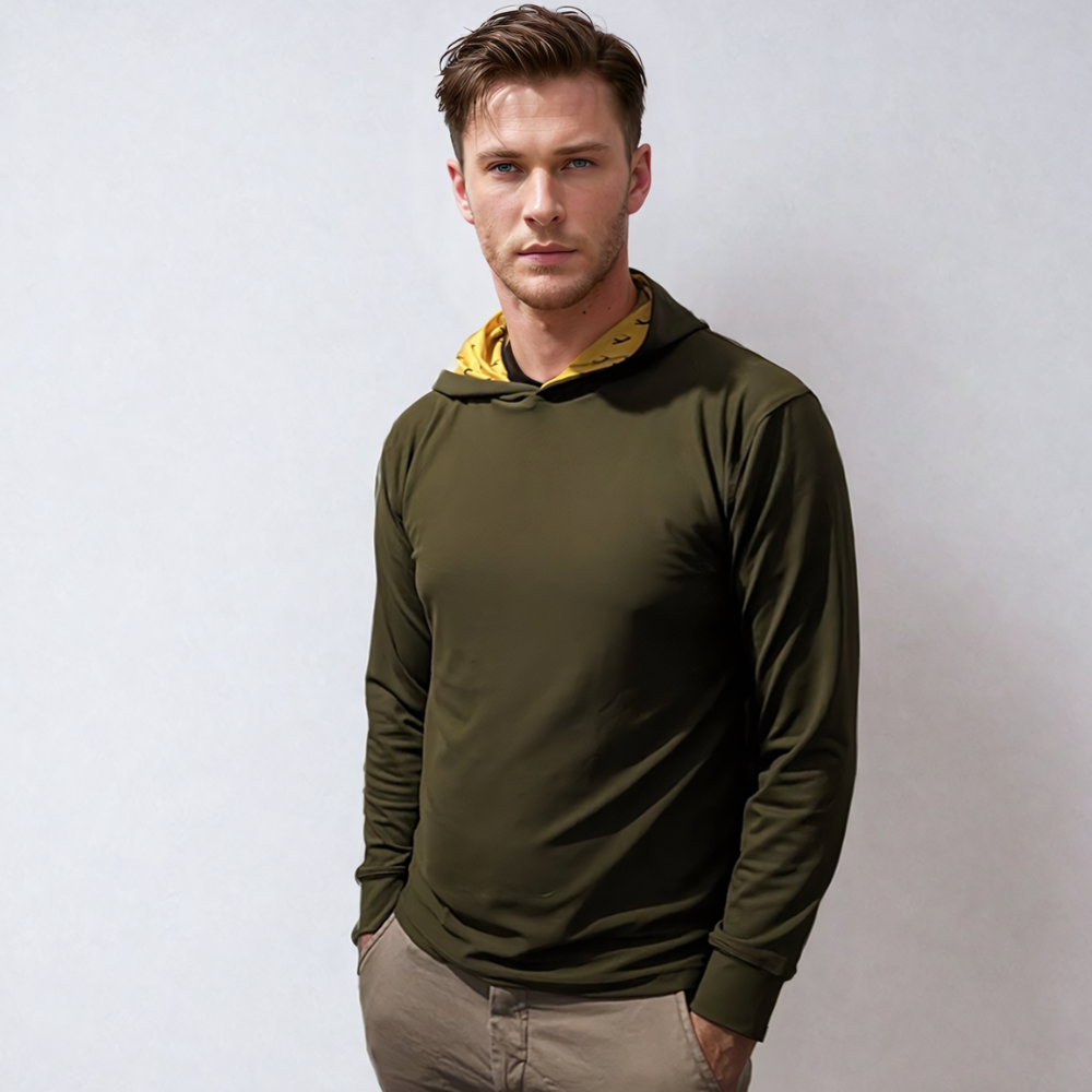 Green Golf Hoodie with male model in