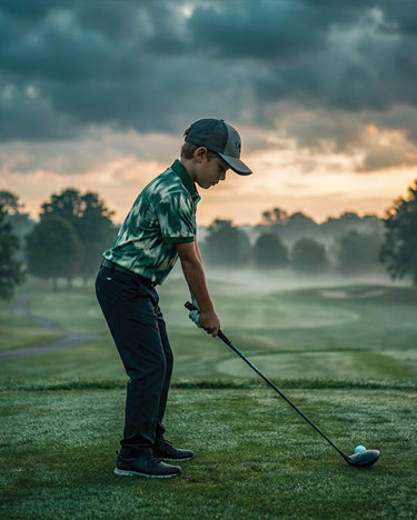 young Golfer on a golf course with a scenic background