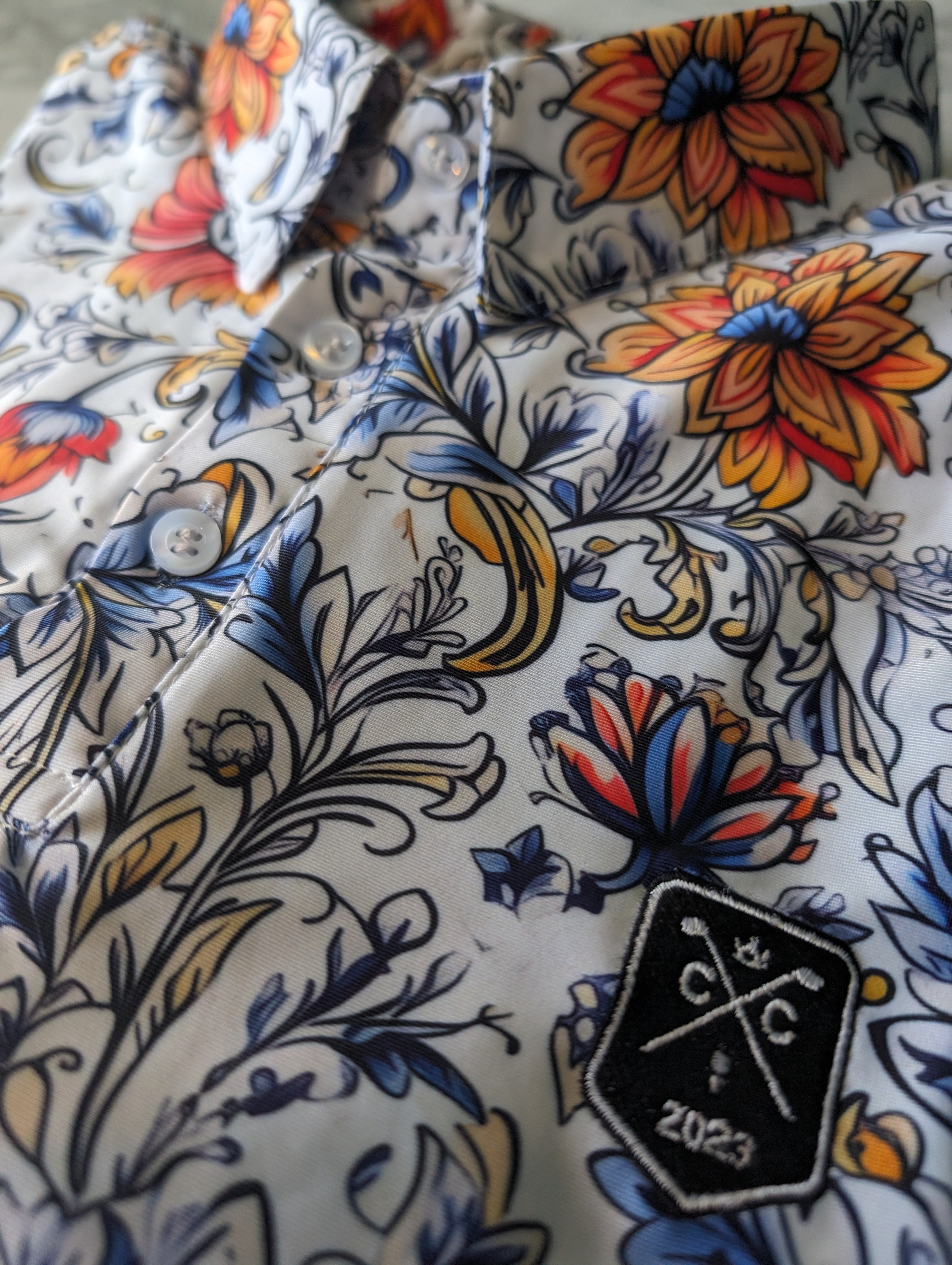Vintage Floral Golf Polo Close Up