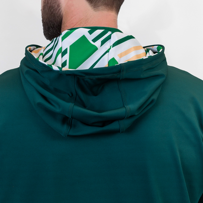 Green Golf hoodie with a patterned hood on a plain background