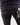 Black pants with decorative stitching and a visible brand tag on a plain background