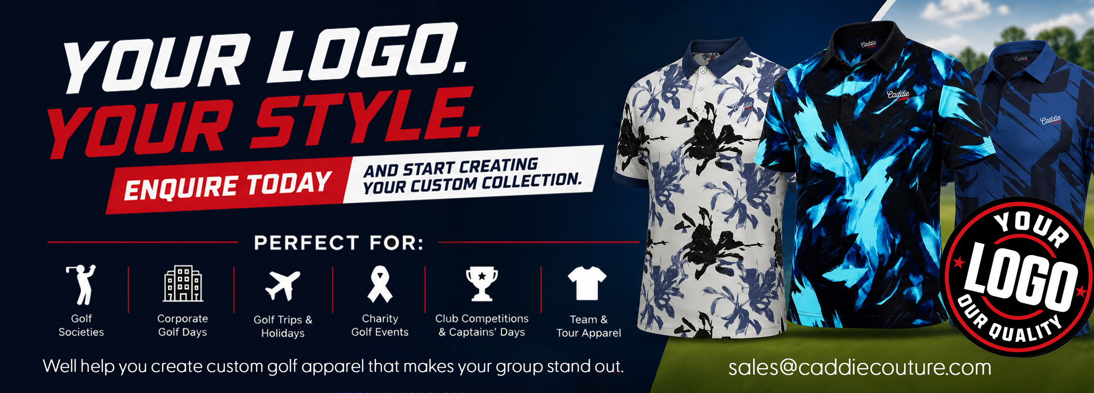 Your logo. Your style. Custom golf apparel by Caddie Couture.