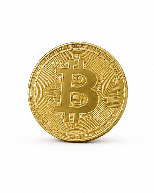 Gold Bitcoin coin on a white background