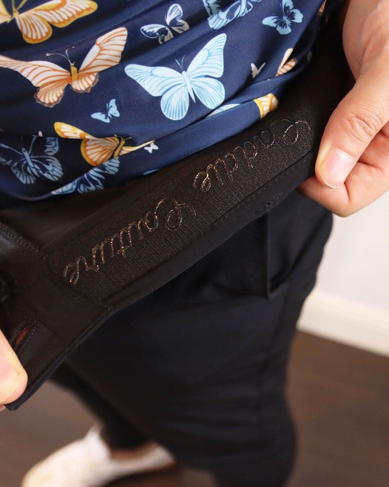 close up of caddie couture detailing in golf joggers 