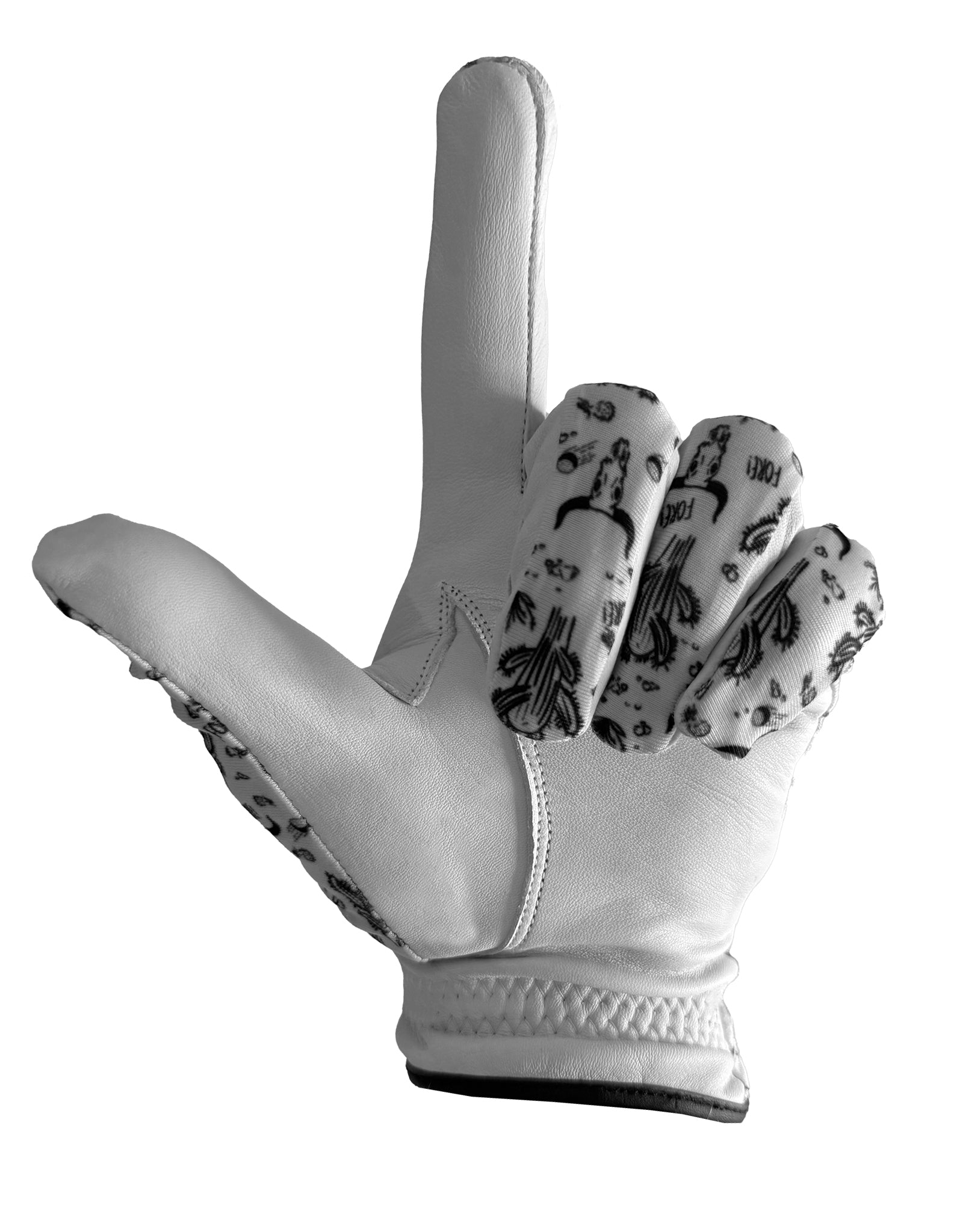 White glove with black patterns on a white background