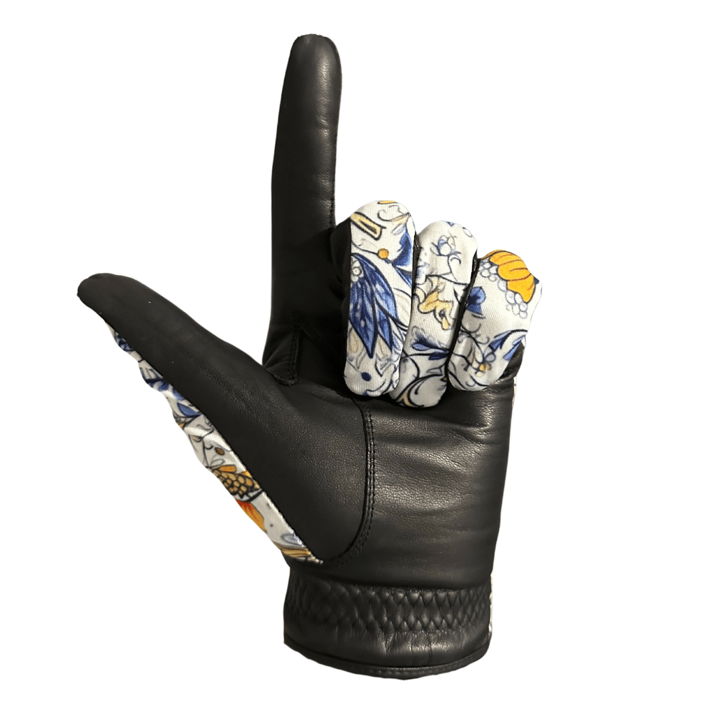 floral golf glove black leather palm