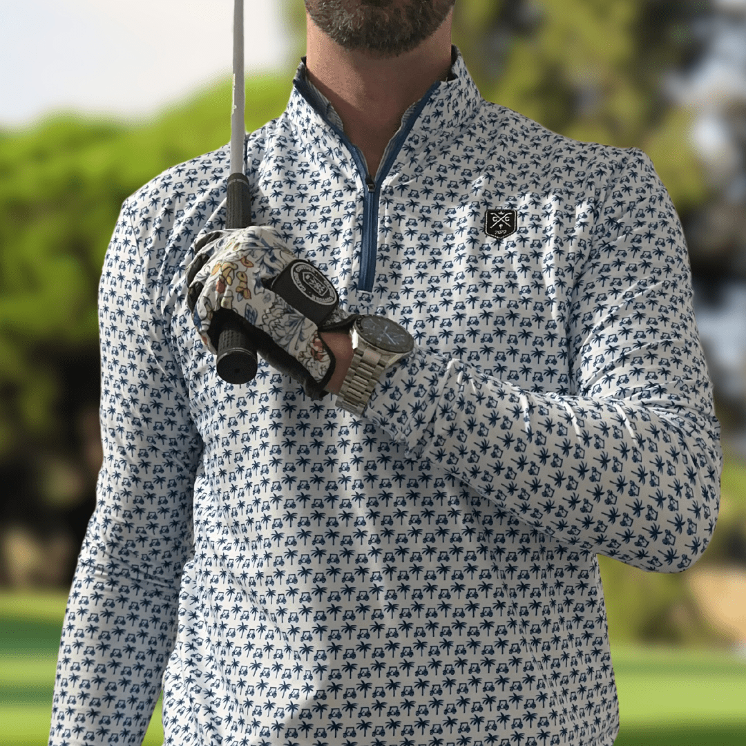 Performance Golf Quarter Zip with man holding Golf Club