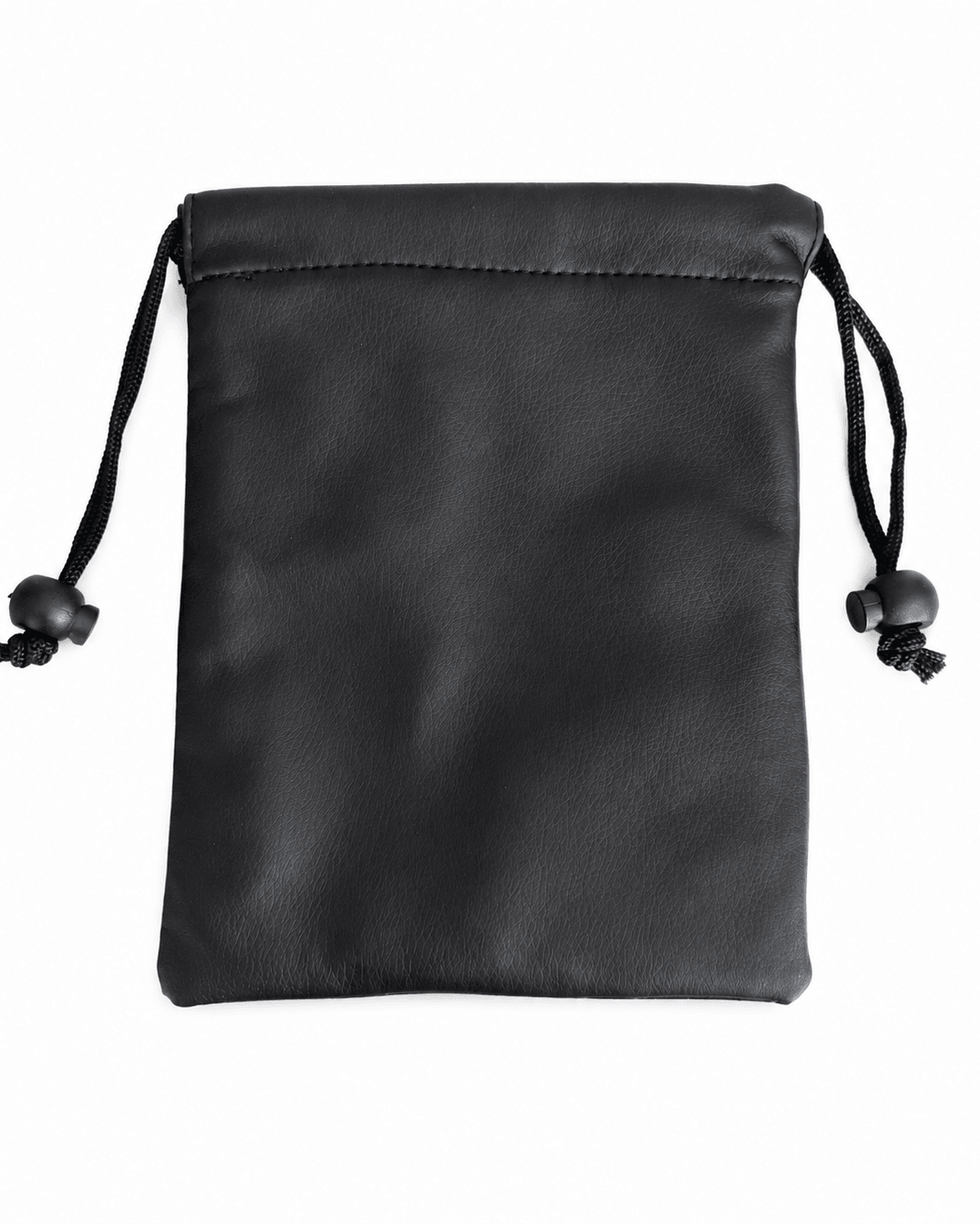 Black drawstring pouch on a white background