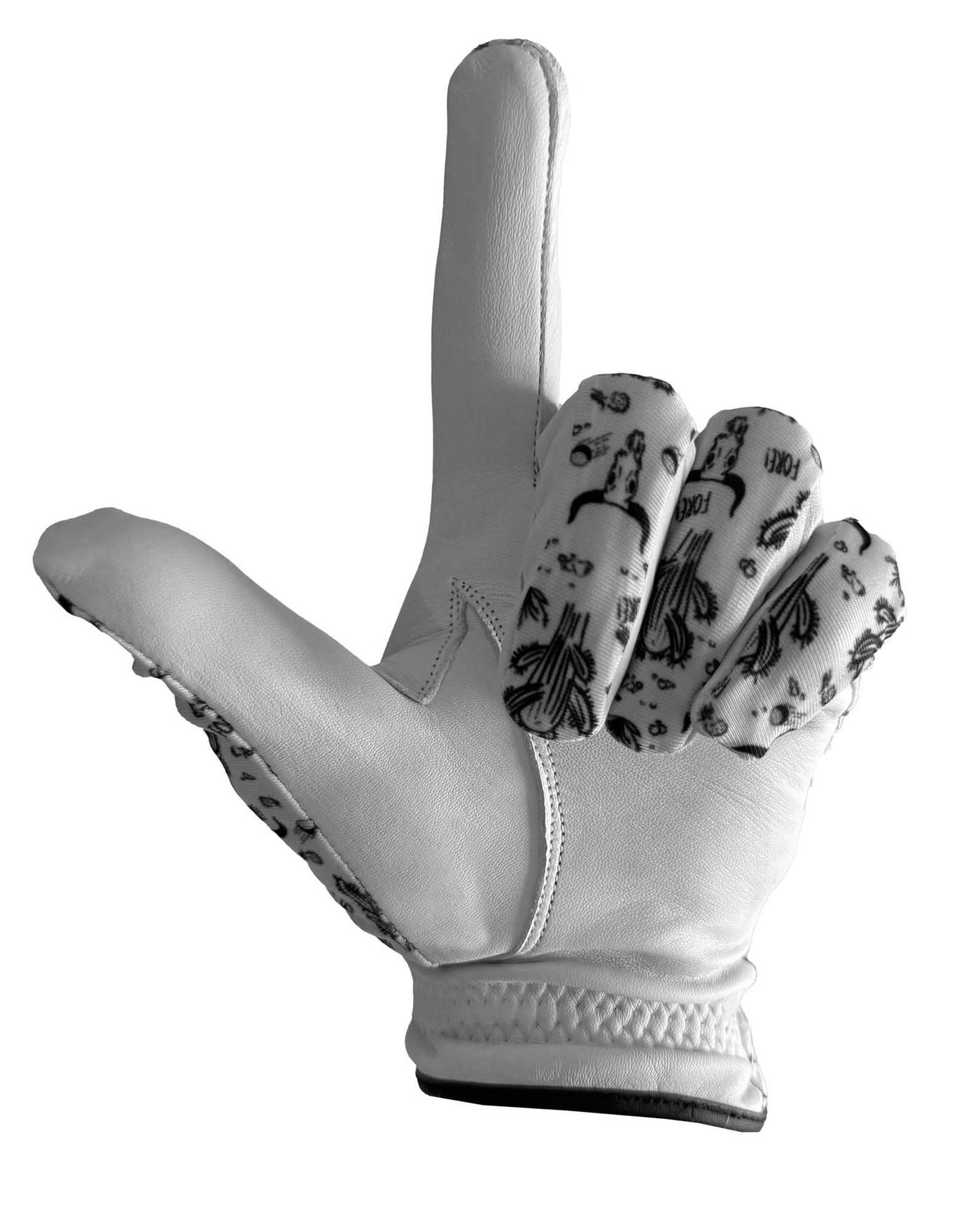 White glove with black patterns on a white background