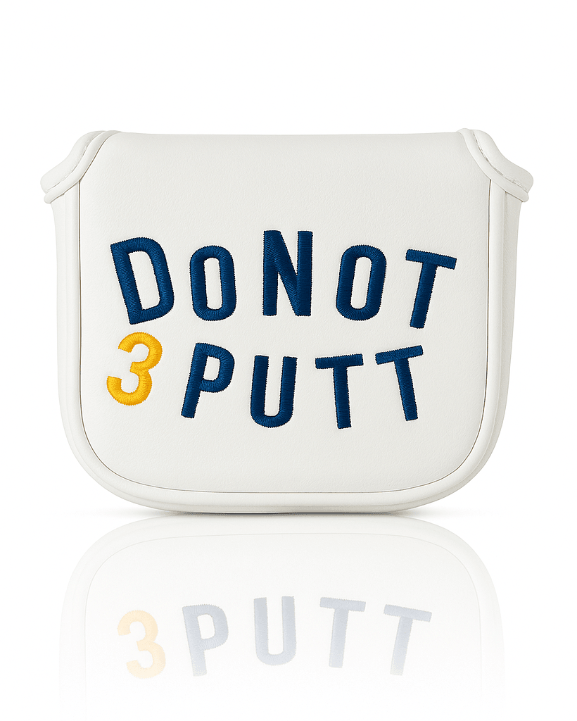White putter cover with 'DO NOT 3 PUTT' text on a white background