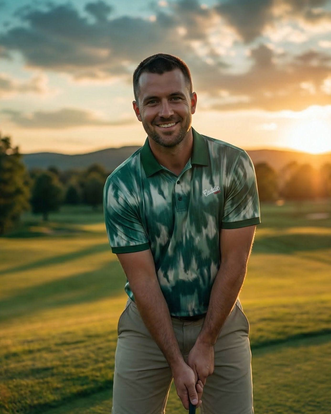 Fairway Camo men's golf polo worn on the golf course