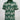 Green and white patterned polo shirt with a brand logo on a light gray background