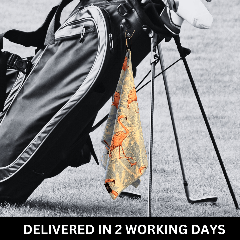 Flamingo Golf Towel on A Golf Bag