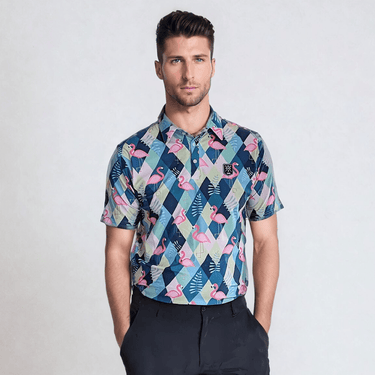 Male model wearing Flamingo Signature Golf Polo