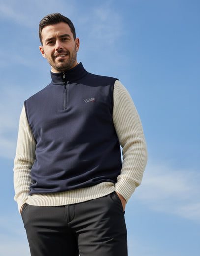 Man wearing Therma vest with blue sky background