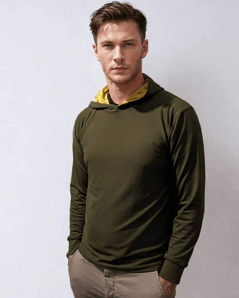 Green Golf Hoodie with male model in