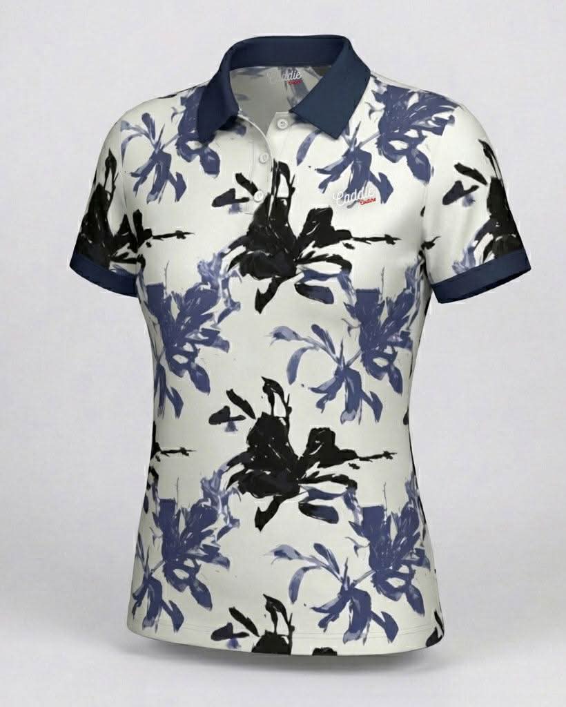 Polo shirt with floral pattern on a white background