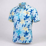 Floral patterned polo shirt on a light gray background