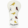 Driver Head cover with bird illustrations and 'little birdie' text on a white background