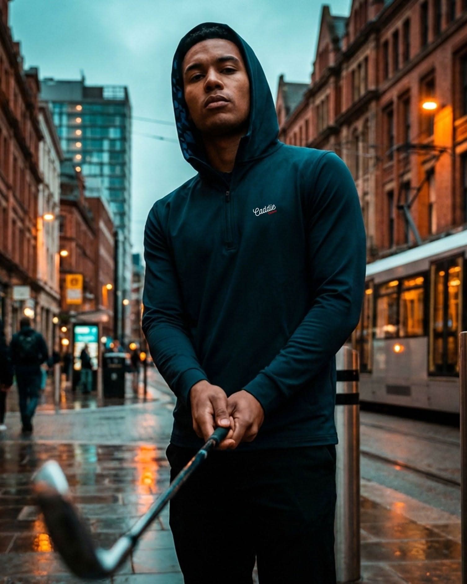 Midnight Geo Performance Hoodie on course