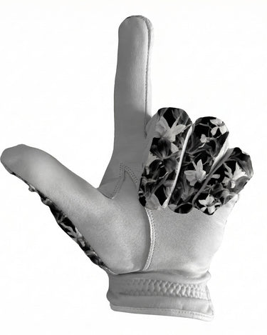 Gray glove with floral pattern on a white background