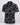 Black polo shirt with white abstract pattern on a white background