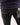 Black pants with decorative stitching and a visible brand tag on a plain background